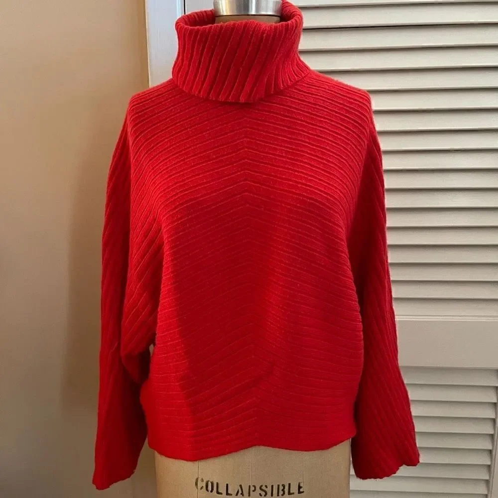 ANTHROPOLOGIE | moth red ribbed cowl neck dolman sweater XS - Picture 2 of 10